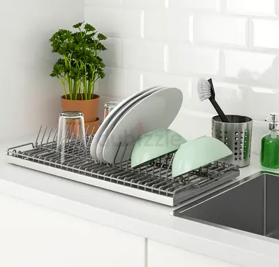 Steel Dish Drying Rack with Drip Tray - Compact Kitchen Rack