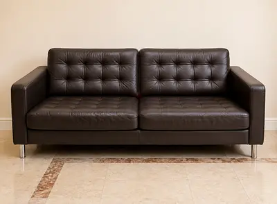 Dark Brown Leather Sofa + Matching Armchair - SET (Chrome Legs)