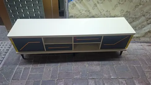 Low TV Entertainment Unit with Storage - White and Dark Grey