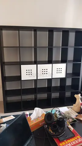 Large Black 5x5 Cube Shelving Unit with 3 White Drawers