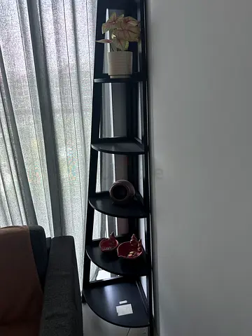 Tall black corner shelf unit - 5-tier display shelving