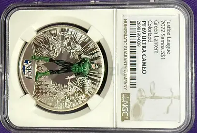 2022 Justice League Green Lantern Colored 1oz Silver Coin - NGC PF69 Ultra Cameo
