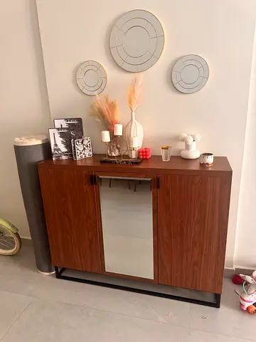Wooden side cabinet with mirror - modern console storage