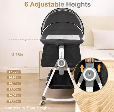 Baby Bassinet, Portable Bedside Bassinet, Twin-Friendly, 4-in-1 Bedside Crib with Waterproof Mattres