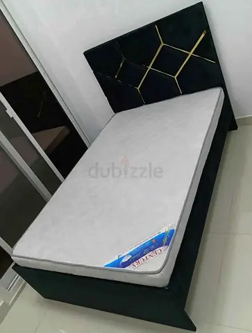 Single bed frame with mattress - black upholstered headboard