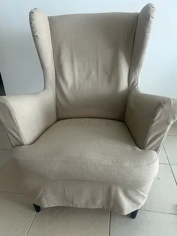 Comfortable Wingback Armchair in Beige Fabric
