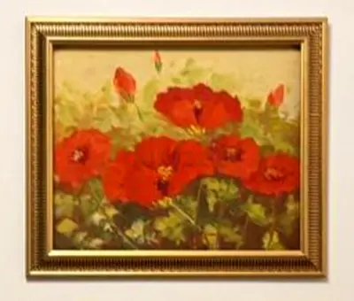 Framed Floral Painting of Red Poppies — Classic Gold Frame