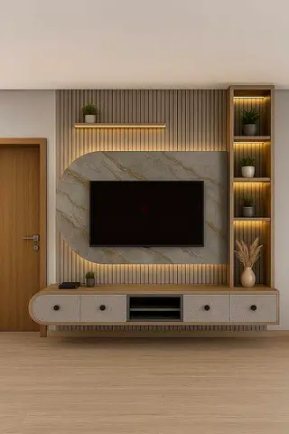 Modern Wall Mounted Entertainment Center with Integrated Lighting