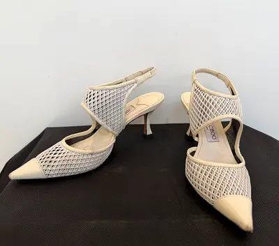 Jimmy Choo Mesh Sally Pumps in Cream/White, Size 36