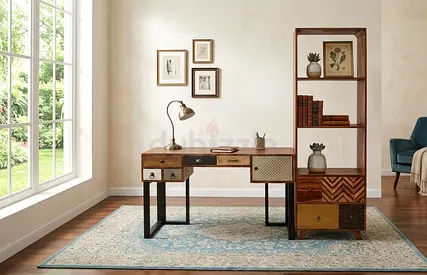 Space-saving study table designed with smooth work surface, drawer storage, and stable metal frame f