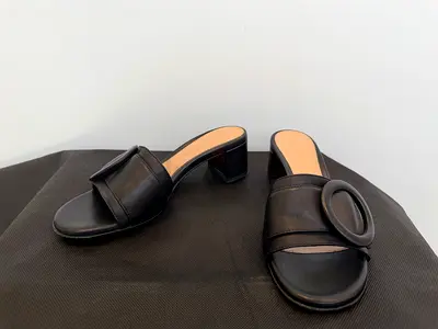 Gianvito Rossi Leather Mules with Buckle, Size 36