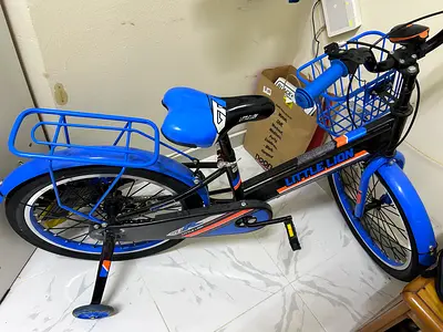Kids Little Lion Blue 18-inch Bicycle with Training Wheels, Basket and Head lamp