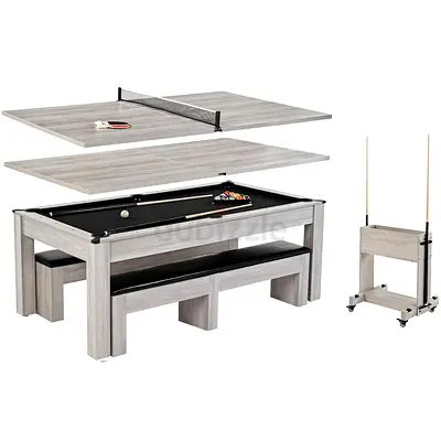 3-in-1 7ft foldable wooden billard table with two stools