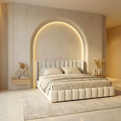 Modern Upholstered Bed Frame with Fluted Design