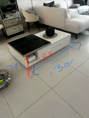 Modern low white gloss coffee table with built-in glass top