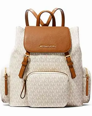Michael Kors Signature Logo Backpack - Cream Tan Leather Trim