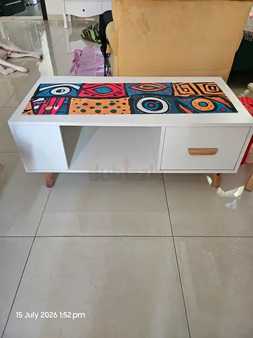 White Wooden Storage Bench/Coffee Table with Colorful Drawer Front