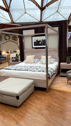 MARINA HOME king size 180x200 poster canopy bed with x2 bedside nightstand tables solid wood