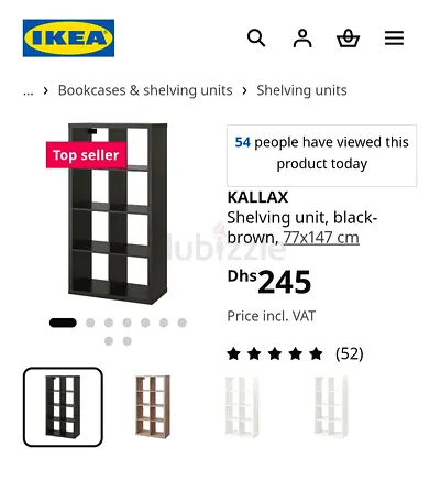 IKEA KALLAX Shelving Unit, 77x147 cm, Black-Brown