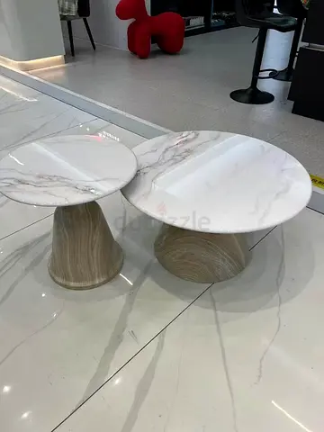 Pair of Marble-Top Side Tables with Wood-Effect Bases