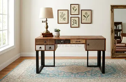 Contemporary computer desk featuring multiple drawers for organized storage. Strong, durable, and e