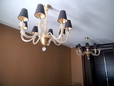 Set of 2 Elegant 6-Arm Ceiling Chandeliers with Black Shades