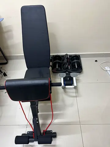 Adjustable Workout Bench with Dumbbells and Abs Developer — Good Condition