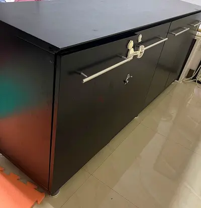 Black Three Door Storage Cabinet with Silver Handles