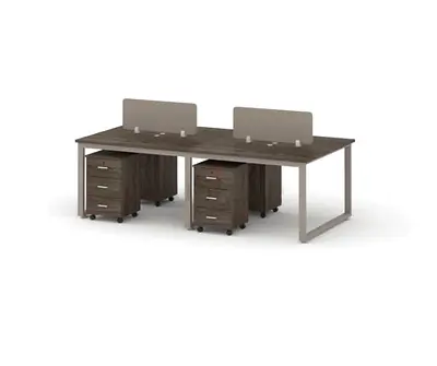 Four-Person Office Workstation Desk with Mobile Pedestals