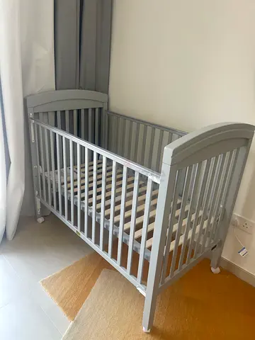 Solid Grey Wooden Baby Crib - Never Used