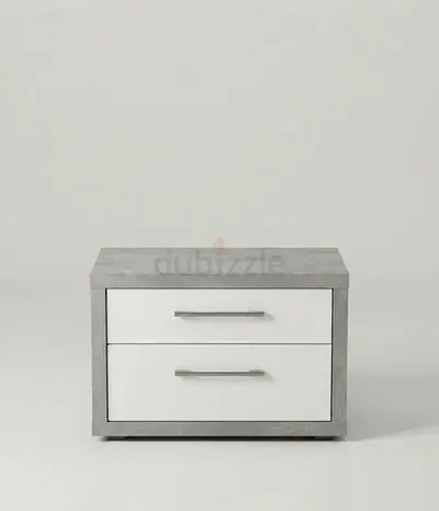Modern 2-Drawer Nightstand in Grey Concrete Finish with White Fronts