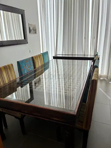Available high quality pure wood dining table with six chairs