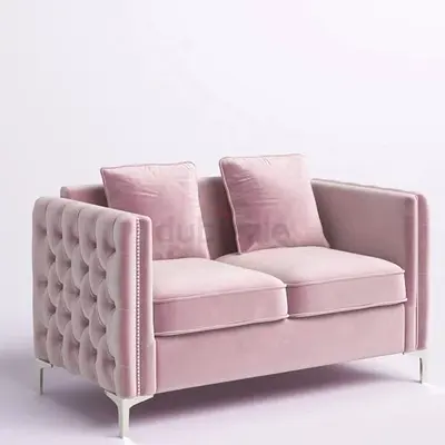 Pink Velvet 2-Seater Tufted Sofa Loveseat