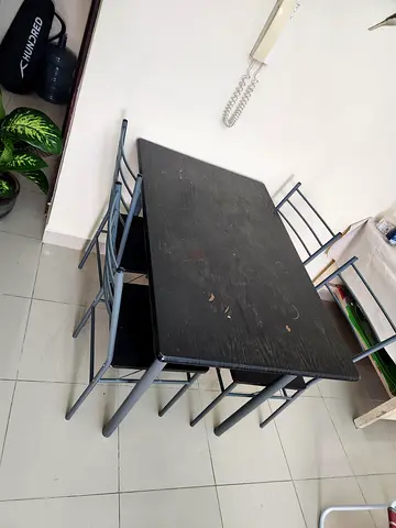 Compact black dining table &additional white wooden table with 4 chairs - used