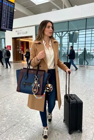 Celine-style tricolor luggage tote in navy, burgundy and black.-All real leather
