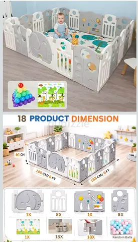 Outdoor/Indoor Large Baby Playpen with Activity Panels, Safety Locks, Anti Slip Mat, 100 Ocean Balls