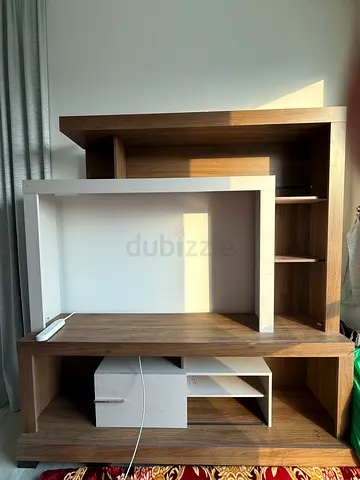 Disassembled modern entertainment center / TV unit - wood finish