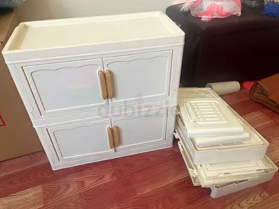 Off White Plastic 4-Tier Storage Cabinet with Removable