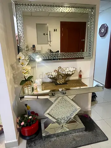 Mirrored Console Table with Matching Wall Mirror - Modern Glam