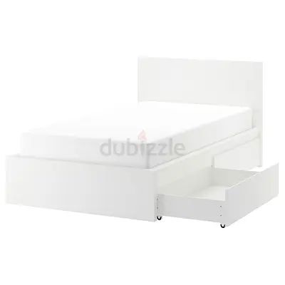 White Single Bed Frame with Underbed Drawer + Mattress - Modern, Good Condition