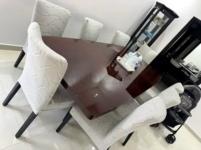 Luxury Dark Wood Extendable Dining Table with 8 Chairs - Good Condition