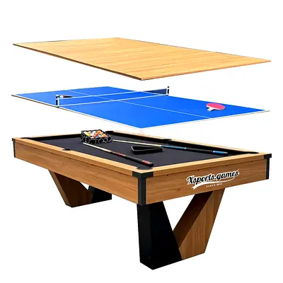 3-in-1 7FT Multi Game Billiard Table with Rustic Wood Finish