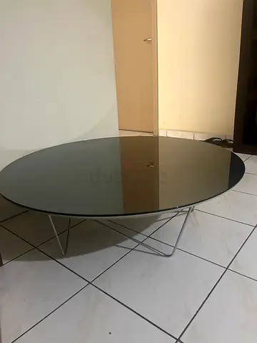 Round Glass Coffee Table with Metal Legs - Good Condition