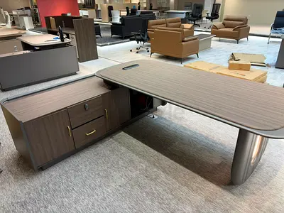Modern Executive L-Shaped Office Desk with Side Cabinet