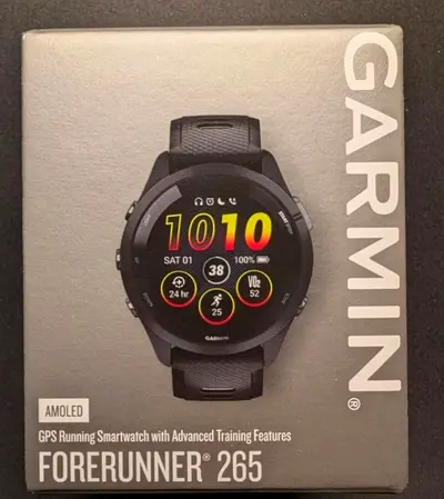 GARMIN Forerunner 265 - Black/Powder Gray | Amoled GPS Runners Sports Watch with Up To 13 Days Of Ba