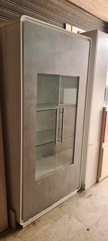Glass-front Display Cabinet / Showcase in White and Grey