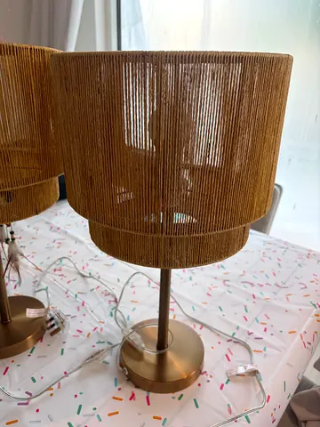 Pair of woven rope table lamps with brass base - set of 2