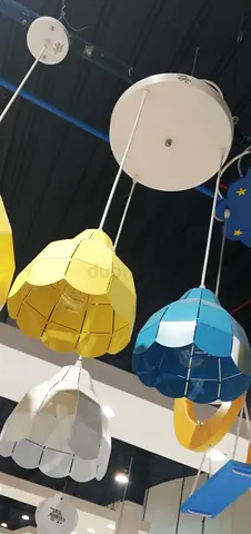 Set of 3 Hanging Pendant Lamps - Yellow, Blue, White (Used)