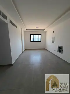 1BR apartment in Al Jurf 3, first occupancy, master bedroom, 2 bathrooms, balcony, central AC, card
