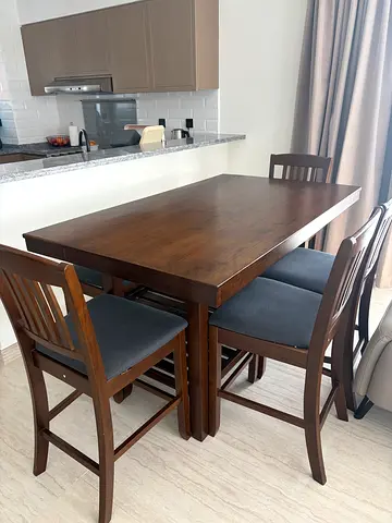 Solid Wood Dining Table with 4 Chairs - Dark Brown, Good Condition